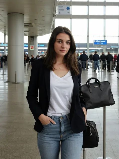 brunette girl waiting at the airport