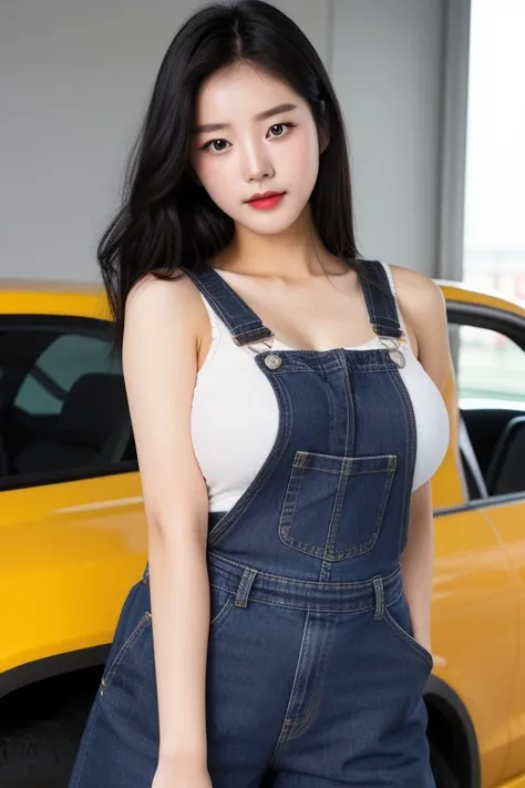 A young korean beautiful girl, 20-year-old, strikingly beautiful, black hair, (big breasts:1.2), delicate facial features, porcelain skin, expressive eyes, black hair, ((best quality)), ((masterpiece)), (detailed), perfect face, long black hair, wearing de...