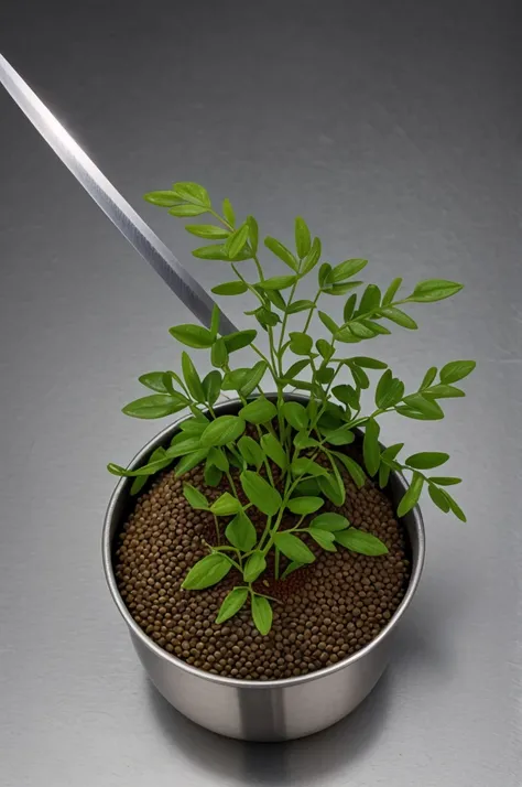 A lentil plant with an animated sword