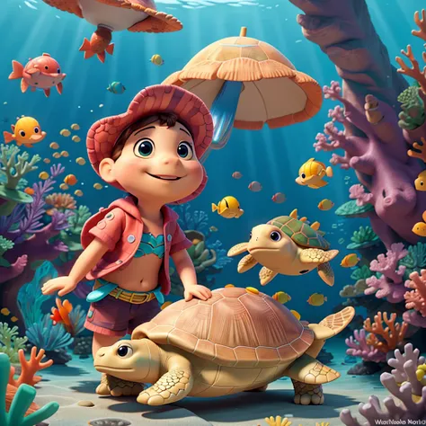 Solo una turtle explores a coral reef full of life and color,