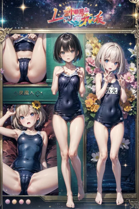 high quality、最high quality、Complete limbs、Ultra-high resolution、Vibrant colors、Very short hair、Bobcut、Sparkling eyes、Full Finger、Slender beauty、Knee-length、School Swimsuit、School Swimsuit、surprised、Resort hotels