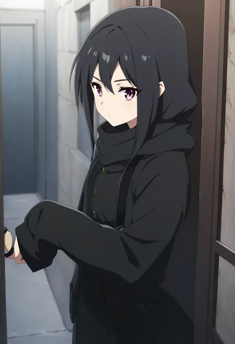 Female, anime style, thief, black clothing, like mistborn