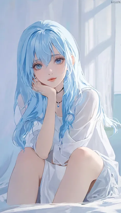 (masterpiece, best quality:1.2), 1girl, solo, Kaslin, light blue hair