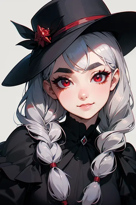 (Highest quality, masterpiece:1.2), High resolution, 最高masterpiece、Very detailed, Realistic:1.37, Fantasy, An illustration,Gray Hair、 Red eyes、Queen, Black Dress、beautifully、Eyeshadow Red、Thick eyebrows、Long eyelashes、pupils are black、shiny on the lips、Top...