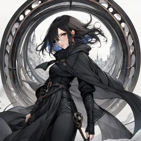 Female, anime style, thief, black clothing, like mistborn