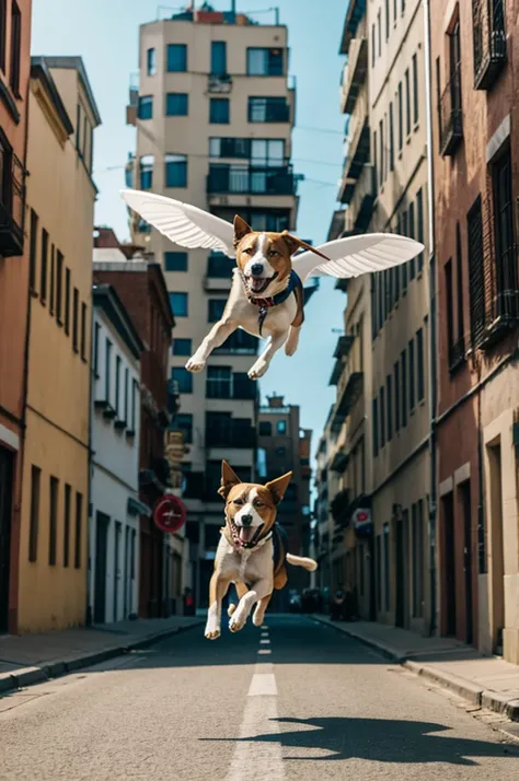 Dog flying in the streets
