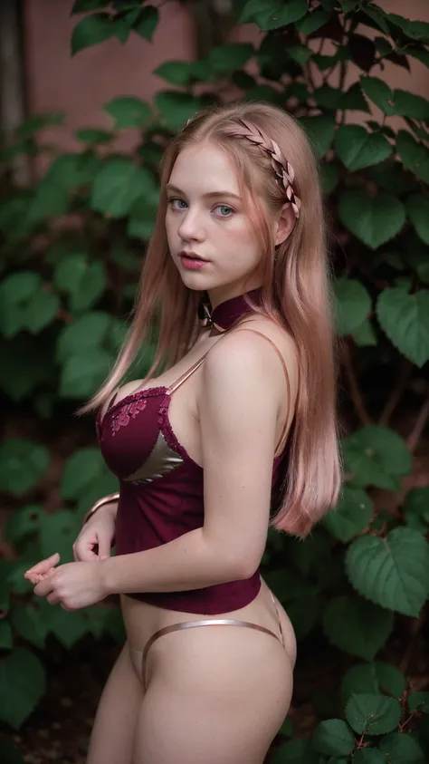 Cinematographic still featuring a 18yo girl, high resolution, Realism, 8K. A blonde curvy girl(with a large bust, very pale skin, long hair(combed back)), An exceptionally busty figure(freckles:0.55), Hair: gold-hair(Straight LONG hair). - Eyes: green-eyes...