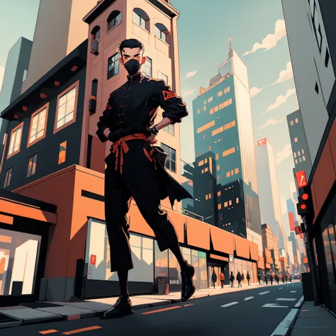 masterpiece, wide shot, 1man, ninja with modern clothes, elegant, in center city