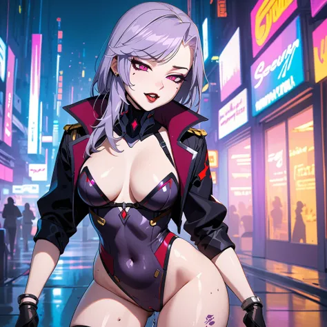 (masterpiece, best quality:1.2), 1girl, solo, Sonata, sexy cyberpunk vampire, purple hair, big , dirty sex queen