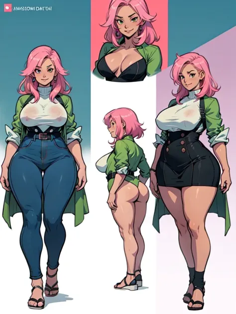 tall woman , high-waist e seios gota, Kale, mulher pelada Kalea, high skinny thighs, Legs long, high-waist, Kale sem roupa enorme enorme ((work of art)),(((best qualityer))),((character design sheet)) ,((Vulgar)) , voluptuous girl, ssmile,((between the bre...