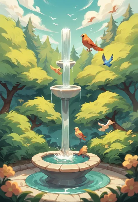 fountain decoration for birds inside a terrarium