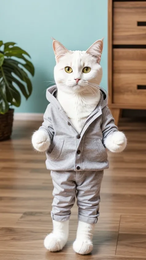 Create a cute standing cat with clothes