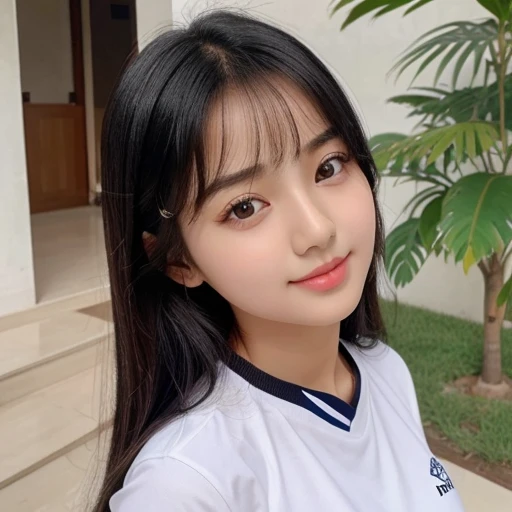 
A prefect girl boby age yes cute face with white shirt black medium here full body black eyes are Korean girl cute face with big here for flying here full body best quality Indian girl 