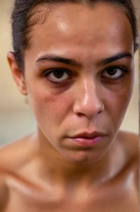 close up portrait of a 22 year old Egyptian female boxer in training, Serious, stoic cinematic 4k epic detailed photography, Filmed on Kodak, Detailed bokeh