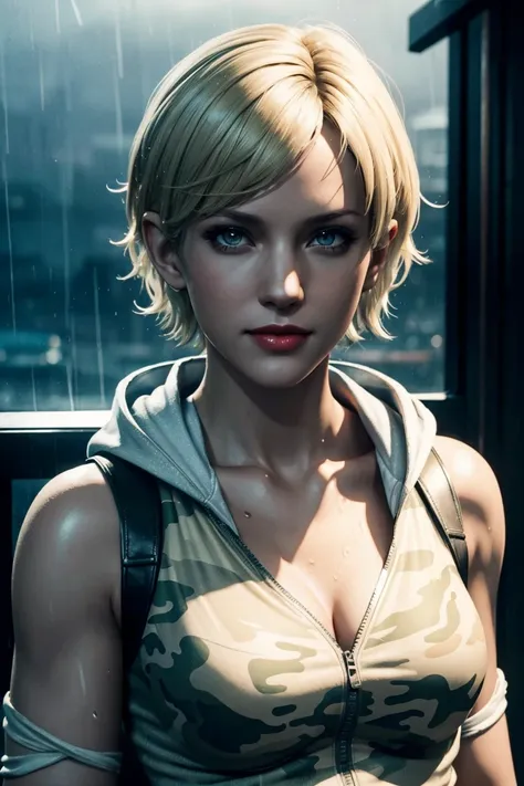 Resident Evil 6,Shelley,Short Hair,Blonde Hair,White hoodie,Camouflage neck warmer,Photorealistic,Ultra HD,high quality,masterpiece,Digital SLR,Detailed details,Intricate details,Anatomical basis,Depicted in detail,A detailed face,Realistic skin texture,Vi...