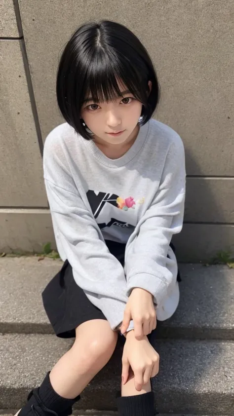 18-year-old、Japanese、woman、Pictures up to the feet、Black Hair、short hair