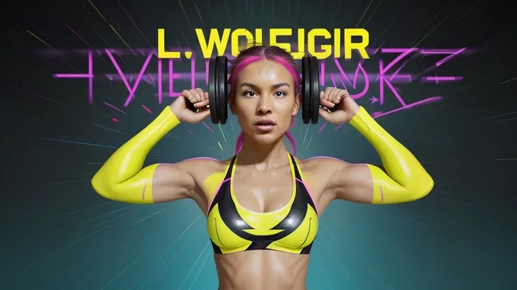 Create a vibrant and energetic poster for a YouTube workout playlist. The poster should feature a bold and dynamic design with a dark background and neon accents. Include abstract elements like sound waves, lightning bolts, or geometric shapes. Show divers...