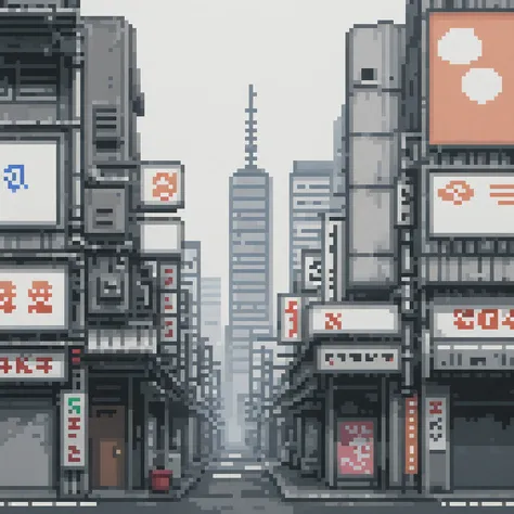 pixel art, 258 bits, empty building sheet in shinjuku with buildings behind