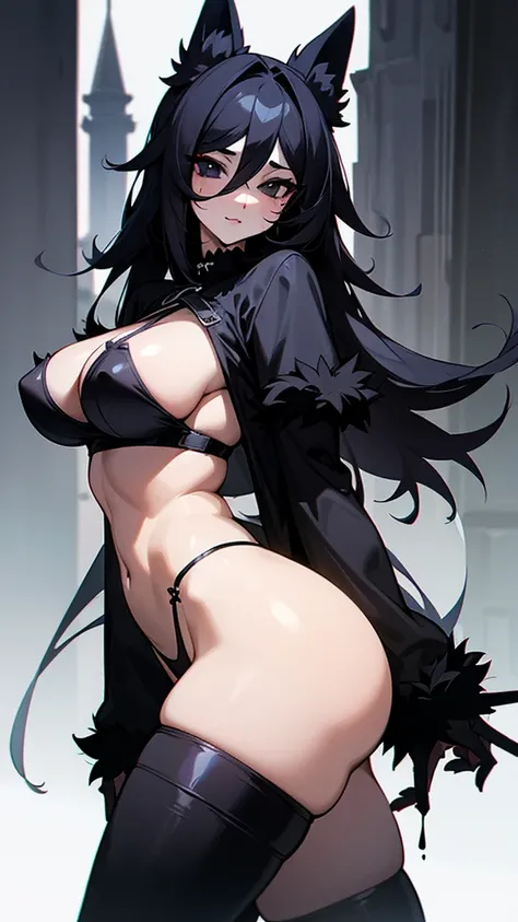 gothic girl,black clothes and Phonk style , black eyes,black fur,big breasts,sexy hip,big ass, mueslos 