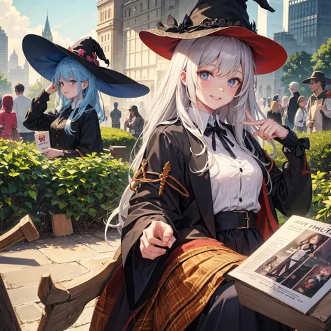 The witch and the park（Witch Hat　　Crowd in the background（placardhave）　　A sloppy smile）,Crowd in the background（placard（monitor　anime）have