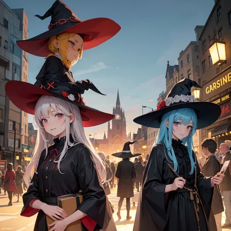 The witch and the park（Witch Hat　　Crowd in the background（placardhave）　　A sloppy smile）,Crowd in the background（placard（monitor　anime）have