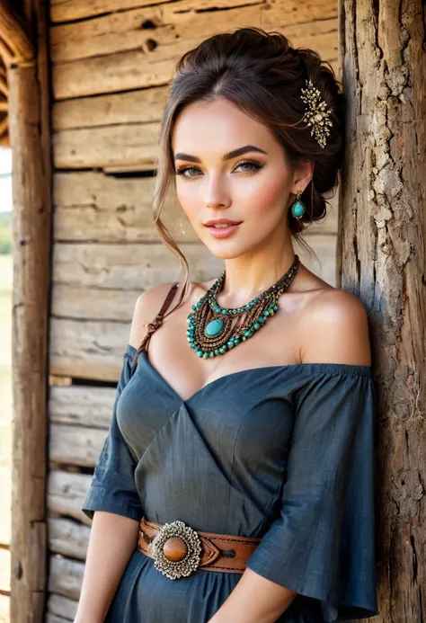 Beautiful woman, beautiful style ,Rustic style, accessories 