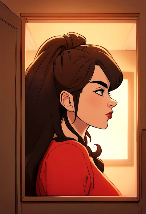 
a close-up of a Disney pixar-style woman in a red shirt standing in a room, magda torres gurza, lorena avarez, fernanda suarez, alanis guillen, carla ortiz, profile image, powder Nándor Katona, by Hugo Sánchez Bonilla, by Gina Pellón, profile image, by Gl...