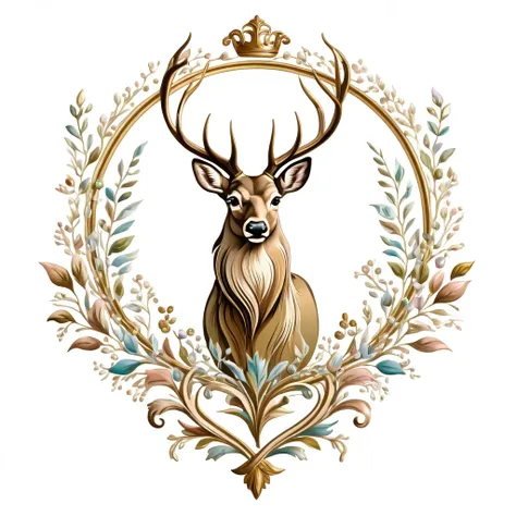 deer emblem, majestic and graceful, rich composition, pastel colors, no background, top quality image.