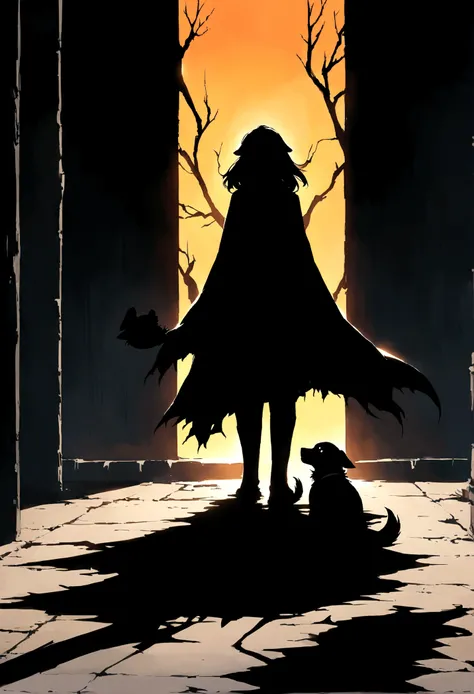 A young wizard casts a spell to fuse a dog puppy with his shadow 