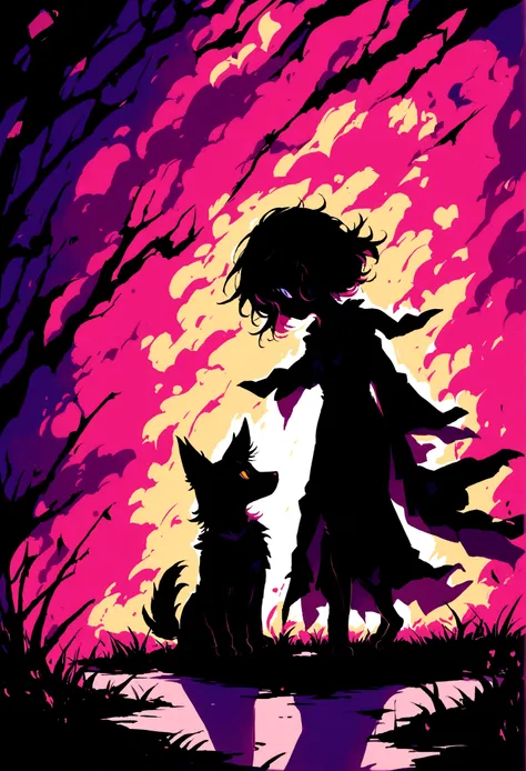 A young wizard casts a spell to fuse a dog puppy with his shadow 