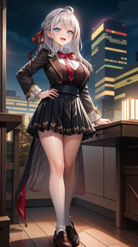 Alisa Kujou, 

(night:1.7), 1 girl standing at attention, 22 years,young female,beautiful Finger, beautiful long legs ,beautiful body ,beautiful Nose ,beautiful character design, Perfect eyes, perfect face,

There is an anime girl., 1 girl, thighs, Alone, ...