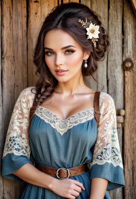 Beautiful woman, beautiful style ,Rustic style, accessories 