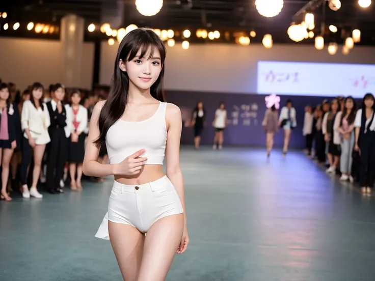 An extremely beautiful Japanese high school girl race queen who highlights her beautiful legs、Overdo　Photographed walking down the runway at a fashion show announcing new underwear、She is an eternal idol who combines a clean look with modern charm.。 She cr...