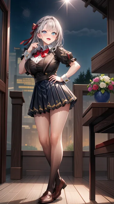 Alisa Kujou, 

(night:1.7), 1 girl standing at attention, 22 years,young female,beautiful Finger, beautiful long legs ,beautiful body ,beautiful Nose ,beautiful character design, Perfect eyes, perfect face,

There is an anime girl., 1 girl, thighs, Alone, ...