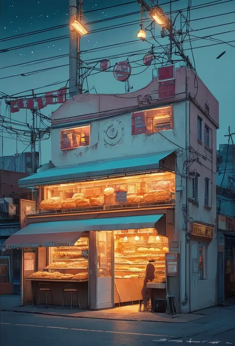 Bakery under the stars，Neon light，Romantic, indian