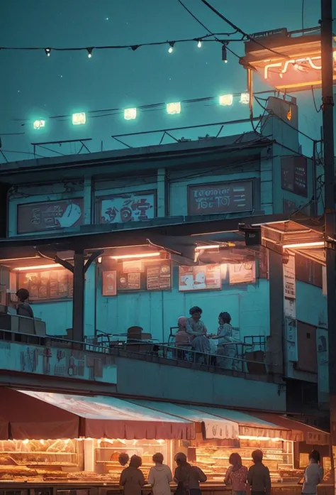 Bakery under the stars，Neon light，Romantic, indian