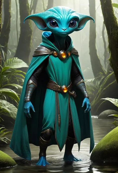 Rovender Kitt is a native of Orbona, an alien world, and he belongs to a species known as the "Hauld." He is distinctly alien in appearance, characterized by his tall and lean frame, which is covered in smooth, greenish-blue skin. His body is agile and bui...