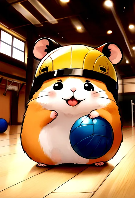 happy hamster, Having a volleyball, gym, Volleyball court