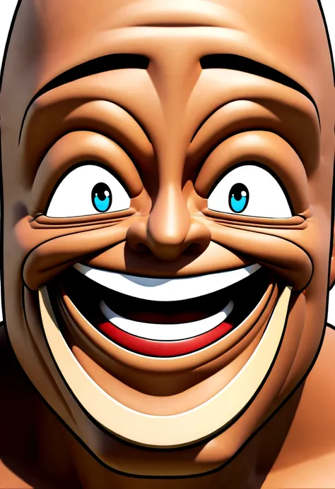 Smiling Man Illustration, insane smile, brown skin man with a giant grin, happily smiling at the camera, cheeky smile, hes smiling, very huge smile, smiling male, headshot profile picture, laughing huge smile, drawing in 3D Art style, C4D, pure white color...