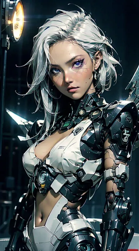 top-quality、​masterpiece、超A high resolution、(Photorealsitic:1.4)、Raw photo、Battle Cyborg Angel、large wings made of metal、White porcelain body、Acrylic Clear Cover、white  hair、glowy skin、1 Cyborg Girl、((super realistic details))、portlate、globalillumination、S...