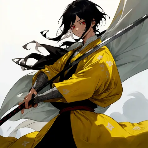 (obra-prima, melhor qualidade: 1.2) anime boy, black hair , red eyes , medieval clothes , swordsman