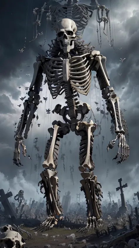 skeleton in a graveyard with a lot of bones and bones, skeletons rising from the dead, A towering giant made of zombies, skeleton corpse, skeleton, skeleton climbing, skeleton, with a skeleton army, all skeletons, chained skeleton, skeleton king, volcanic ...