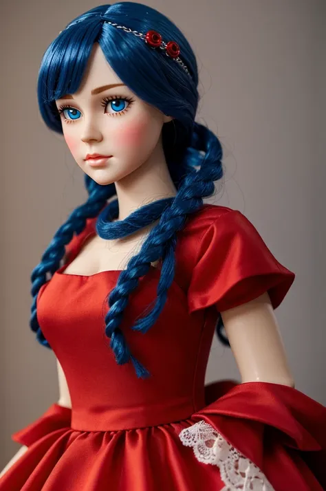 Create a beautiful blue-eyed movie doll with a red dress