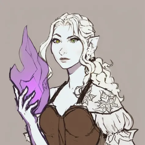 há um Desenho De uma mulher seguranDo um objeto roxo, as a Dncharachter, portrait of a Dncharachter, portrait dnd, as a D & charachter, Dncharachter portrait, Dncharachter, retrato DnD, fantasia D&charachter, D&charachter commission, portrait dnd of a tief...