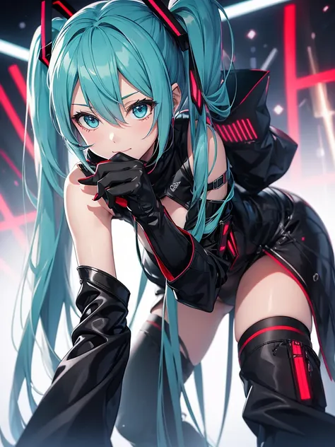 Hot Hatsune Miku, black winter wear, red gloves