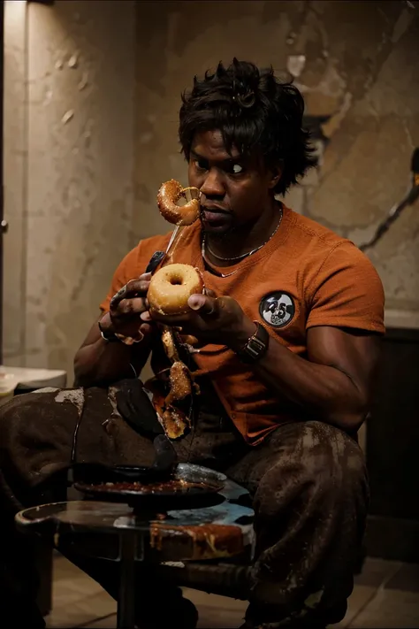 Son goku eating a donut with Kevin hart