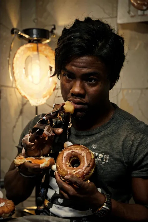 Son goku eating a donut with Kevin hart