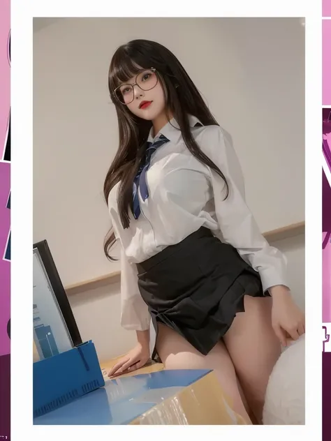 One of them was wearing a short skirt、Woman posing with half-frame glasses, hyperRealistic female office worker, Realistic female office worker, a hyperRealistic female office worker, Popular on cgstation内容, Sakimichan, cyber school girl, Popular on cgstat...