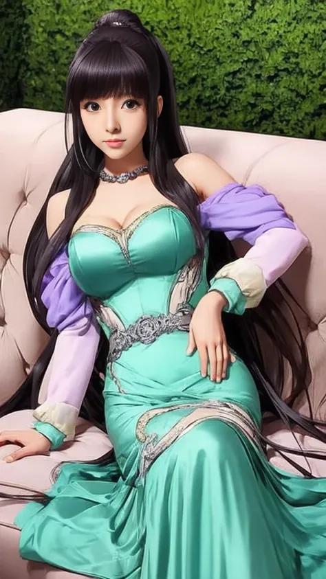 Chizuru Ichinose from the Rent-A-Girlfriend anime series is lying on the sofa in a sexy dress  