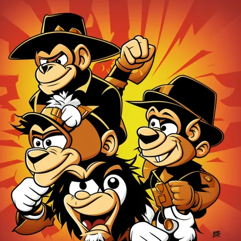 Vector art of monkey dressed in gangster style hat, Popular retro cartoon style image, T-shirt print style image.